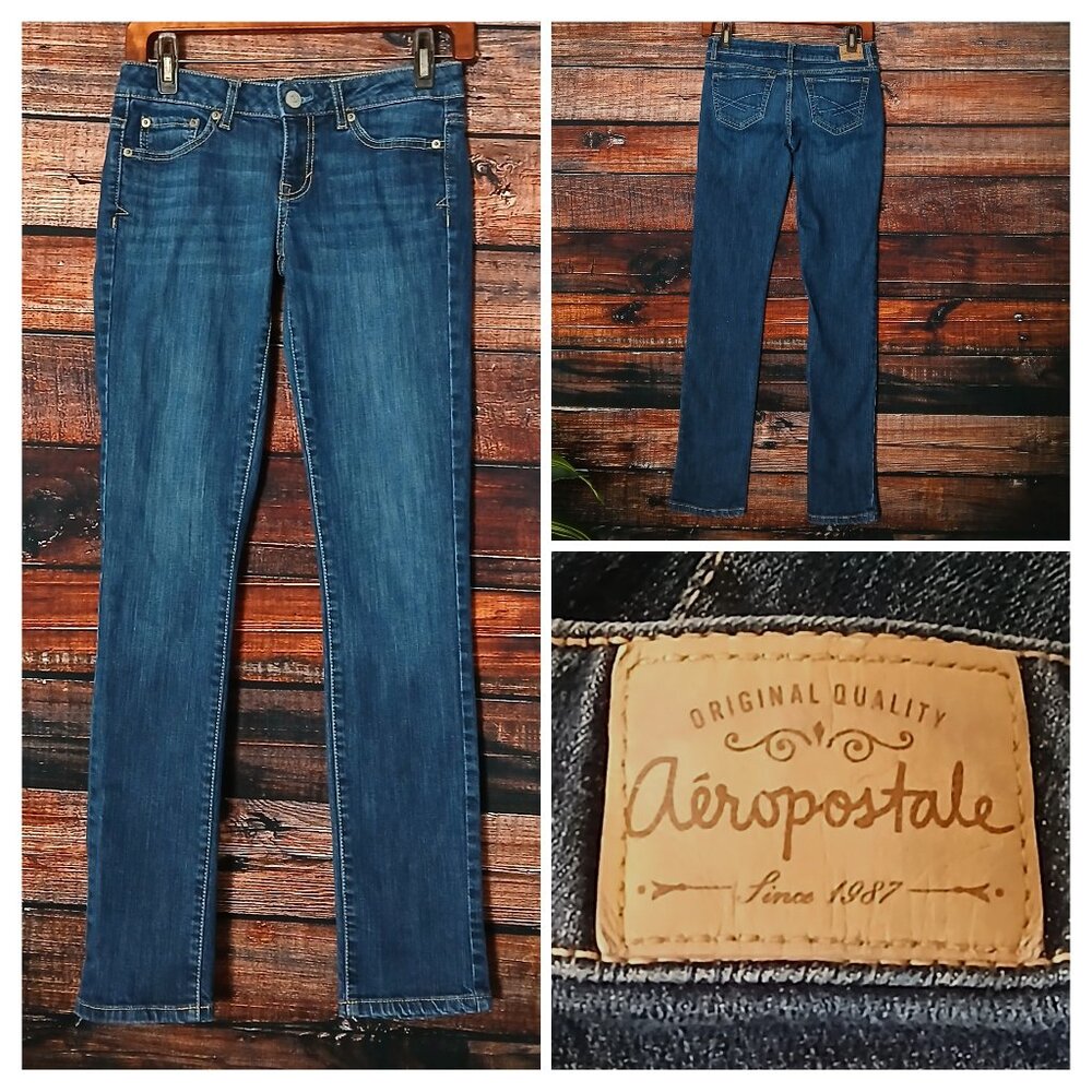 Aeropostale Jeans 2 Bayla Skinny Low Rise Dark Blue Denim Stretch 2013
